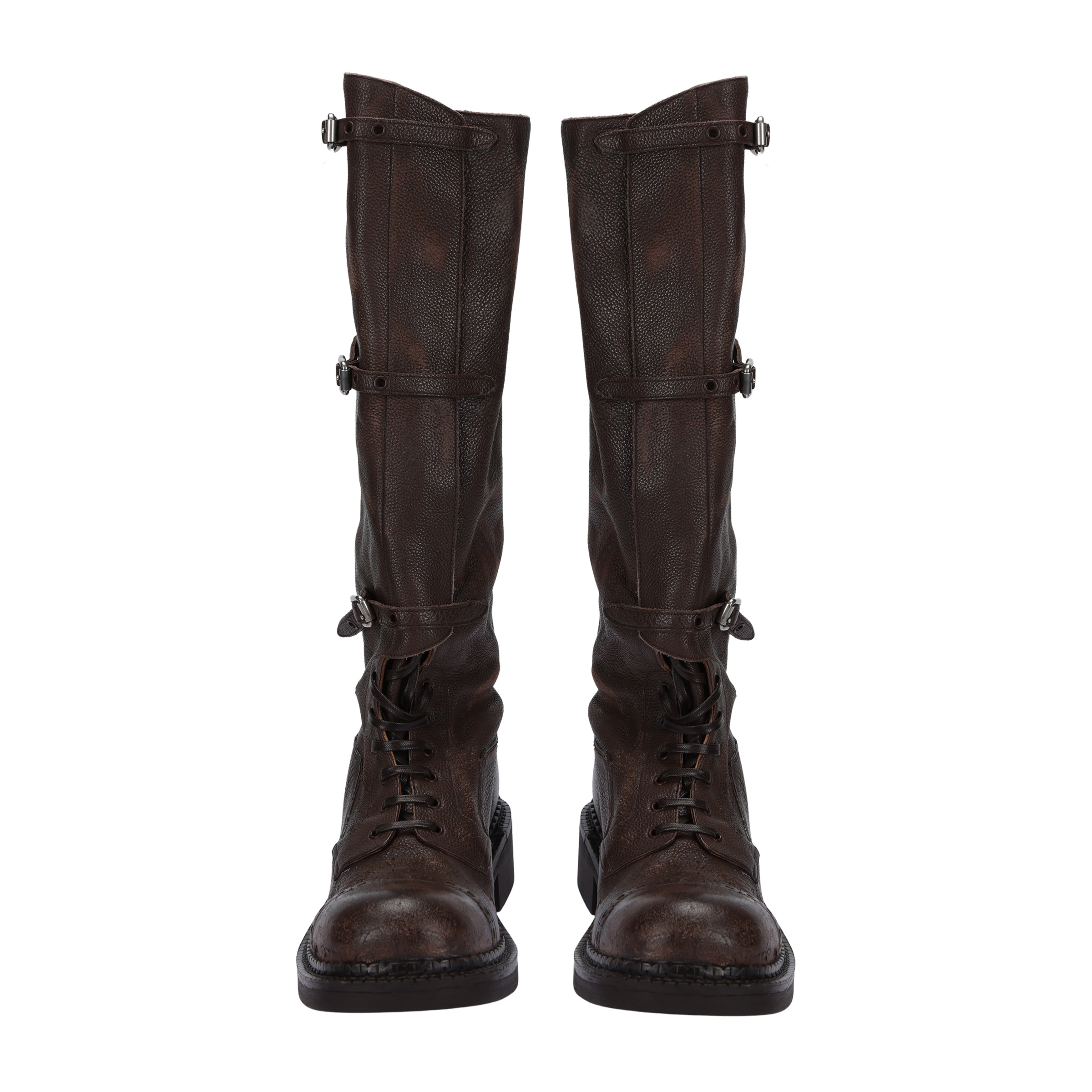 MIU MIU New Year Collection Leather Knee high Boots 3.5cm Women's Brown