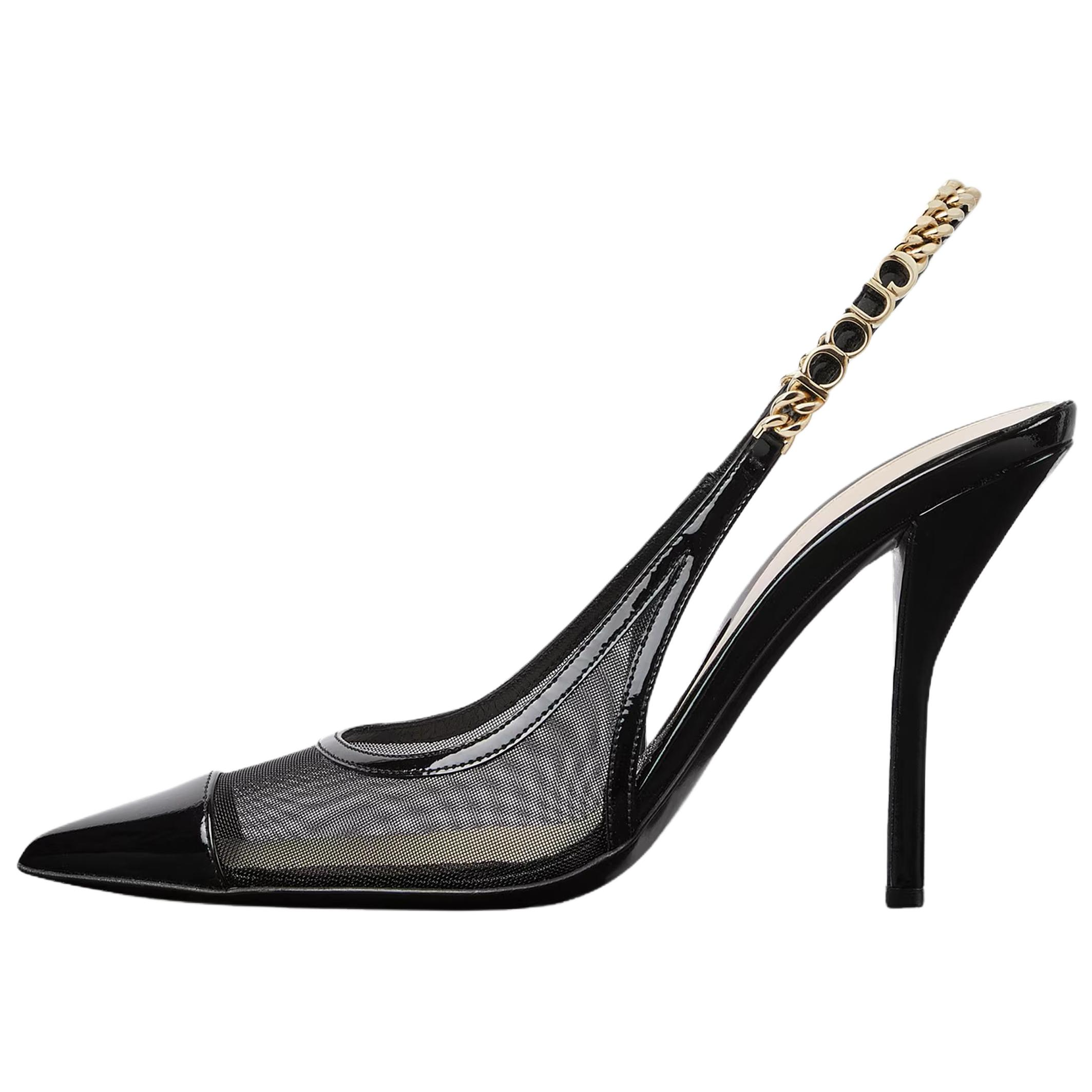 GUCCI Signoria Mesh, Patent Leather Slim Heel High Heels 10.5cm Women's Black