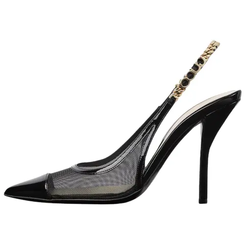 GUCCI Signoria Mesh, Patent Leather Slim Heel High Heels 10.5cm Women's Black