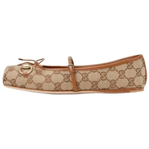 Gucci Wmns Horsebit Ballet 'GG Canvas - Beige Dark Brown' Women's