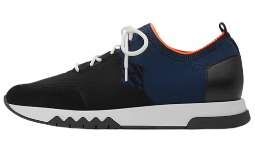 HERMES Exploit Cow Leather, Textile Abrasion Resistant Low top Casual Shoes Men's Blue Black