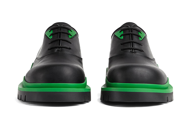 Bottega Veneta Tire Lace Up Leather Shoe Black Green
