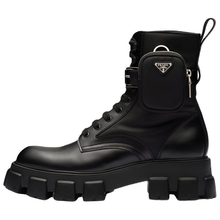 PRADA Monolith 55mm Pouch Ankle Boots Black Leather