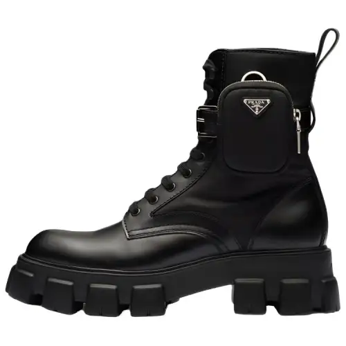 PRADA Monolith 55mm Pouch Ankle Boots Black Leather