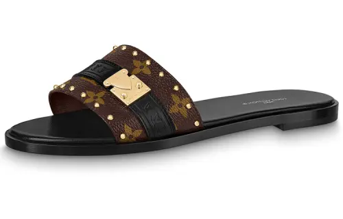 LOUIS VUITTON Lock It Slide Slippers Women's Brown