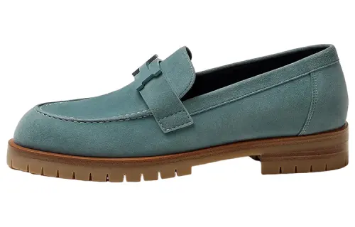 HERMES Faubourg Leather Loafers Women's Blue