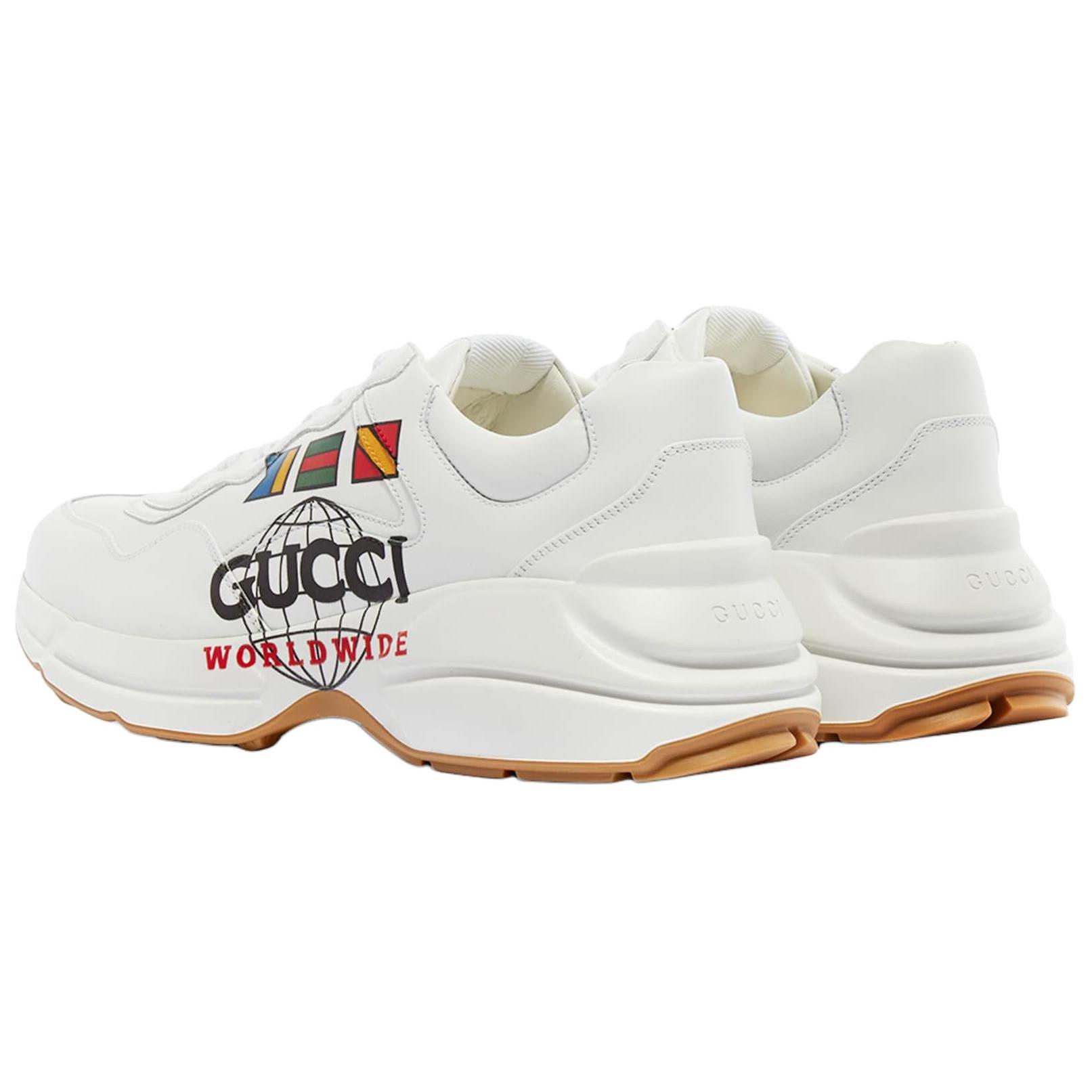 Мужские кроссовки Gucci Rhyton Gucci Worldwide (бело-коричневые) — фото 4
