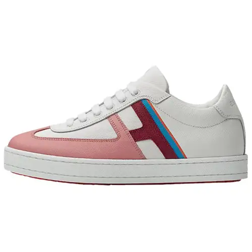 HERMES Boomerang Cow Leather Low top Stylish Skateboarding Shoes Women's Pink White