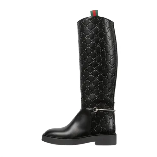 GUCCI Horsebit Leather Knee high Boots Women's Black