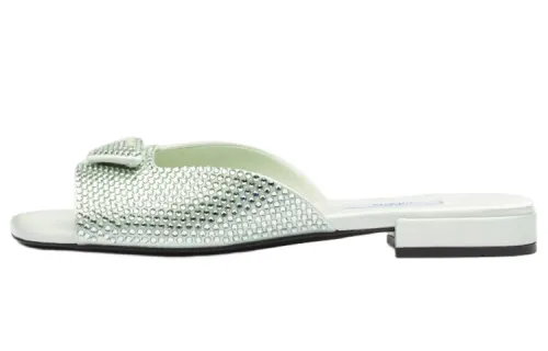PRADA Crystal-embellished Satin Slides