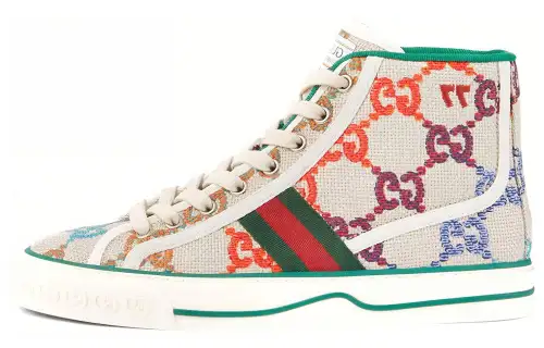 GUCCI Tennis 1977 High top Stylish Skateboarding Shoes Women's Beige