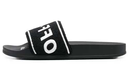 OFF-WHITE Logo-Embroidered Terry Slide Black White