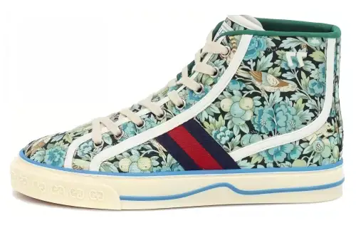 Gucci Liberty of London x Gucci Wmns Tennis 1977 High 'Floral - Light Blue Green' Women's