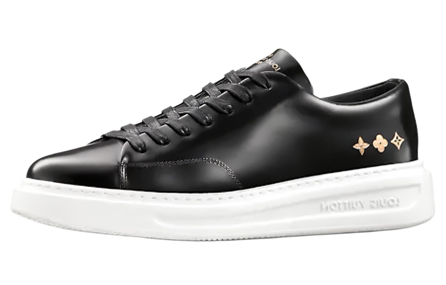 LOUIS VUITTON Beverly Hills Cow Leather Low top Stylish Skateboarding Shoes Men's Black