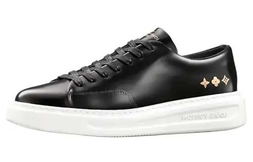 LOUIS VUITTON Beverly Hills Cow Leather Low top Stylish Skateboarding Shoes Men's Black