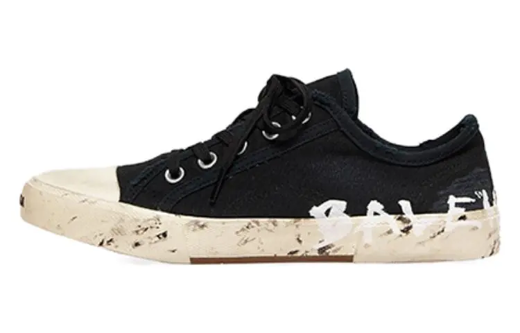 Balenciaga Paris Low Top Sneakers 'Black Destroyed Cotton And White Rubber With Graffiti'