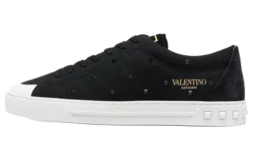 Valentino Leather Low top Stylish Skateboarding Shoes Men's Black