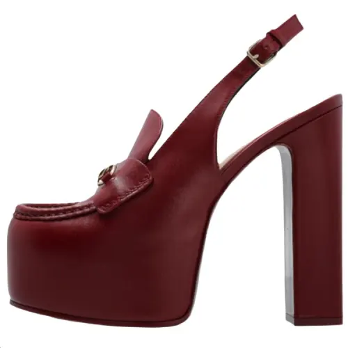 GUCCI Leather Chunky Heel High Heels 16cm Women's Red