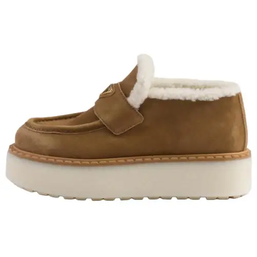 PRADA Suede Loafers 5CM Women's Brown
