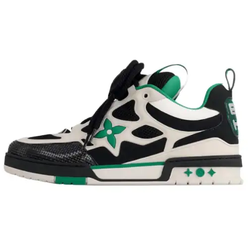 LOUIS VUITTON Skate Cow Leather Low top Skateboard Shoes Men's Black White Green