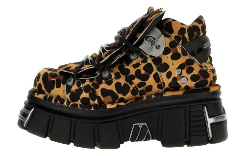 NEW ROCK x Vetements Abrasion Resistant Mid top Casual Shoes Men's Leopard Print