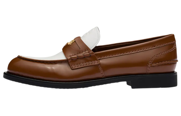 MIU MIU Penny Leather Women's Casual Shoes Women's White Brown