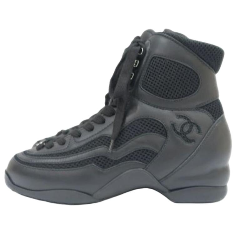 CHANEL 25B Leather High top Casual Shoes Women's Black