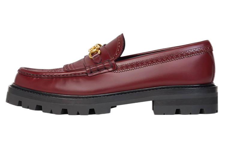 CELINE Celine Leather Chain Fashionable and Comfortable Women's Casual Shoes Women's Burgundy