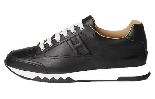 HERMES Trail Cow Leather Fashion Trend Low top Casual Shoes Men's Black