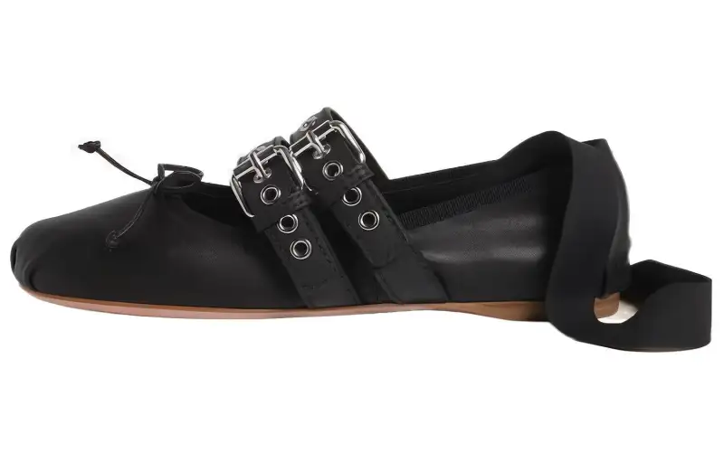 MIU MIU Buckled Leather Ballerina Shoes