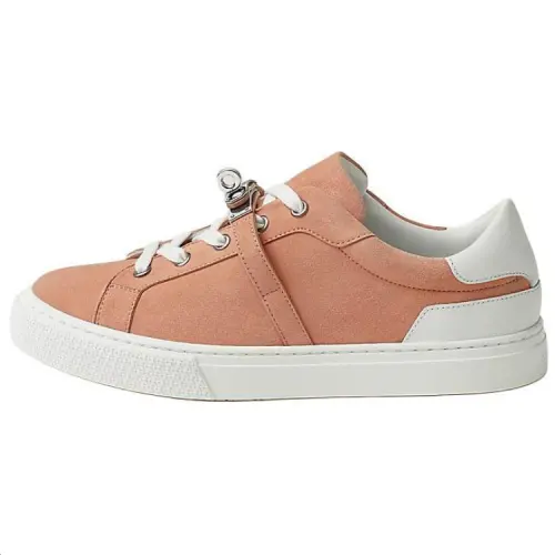 HERMES Day Suede Low top Skateboard Shoes Women's Nude Pink
