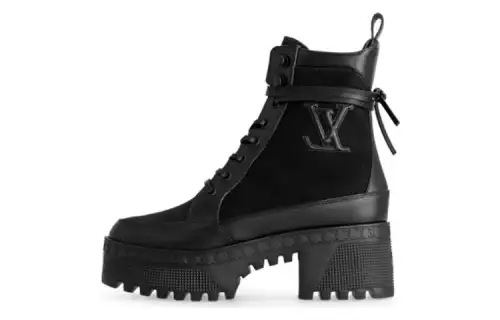 LOUIS VUITTON Laureate Canvas Short Combat Boots Women's Black