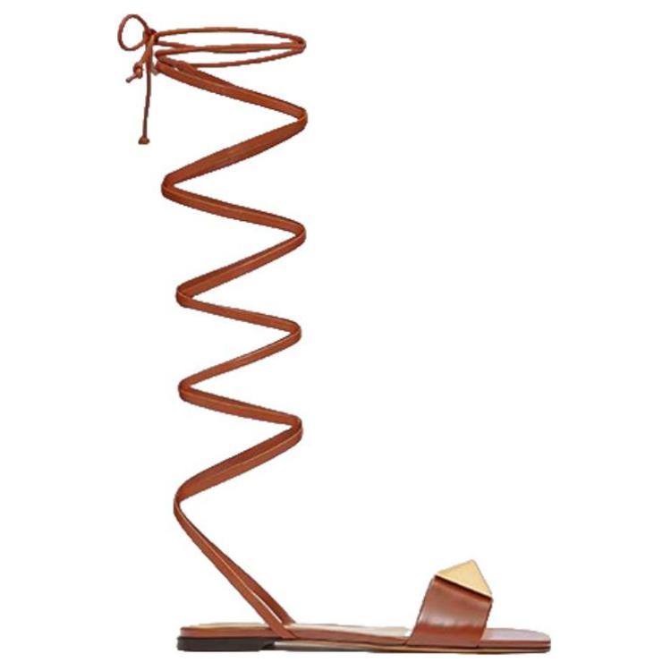 Valentino One Stud Leather One Strap Sandals Women's Brown