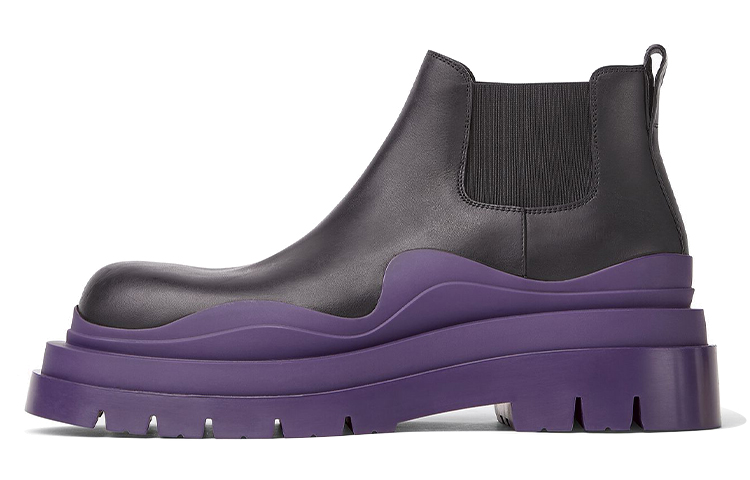 Bottega Veneta Tire Chelsea Leather Ankle Length Chelsea Boots Men's Black Purple