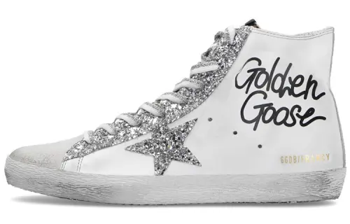 Golden Goose Francy Skateboard Shoes Women's High Top White/Silver Color