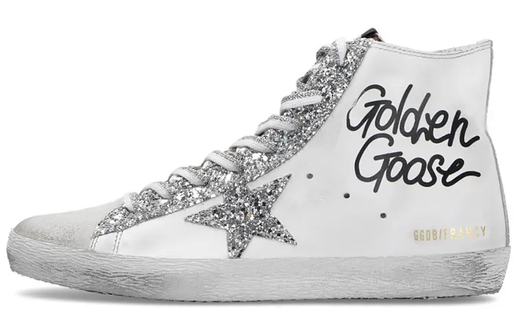 Golden Goose Francy Skateboard Shoes Women's High Top White/Silver Color