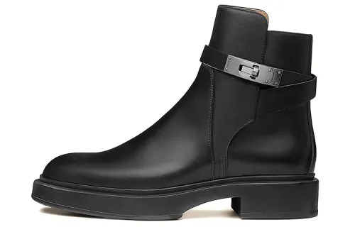HERMES Short Combat Boots Women's Black