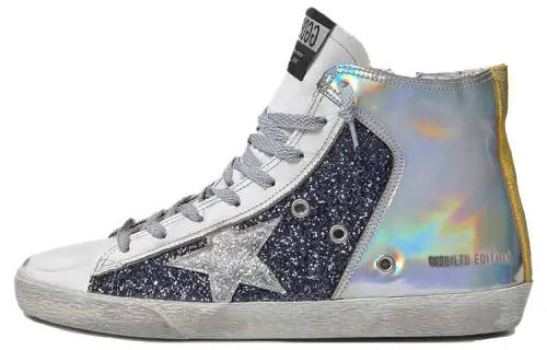 Golden Goose Francy Skateboard Shoes Women's High Top Blue/Silver/White