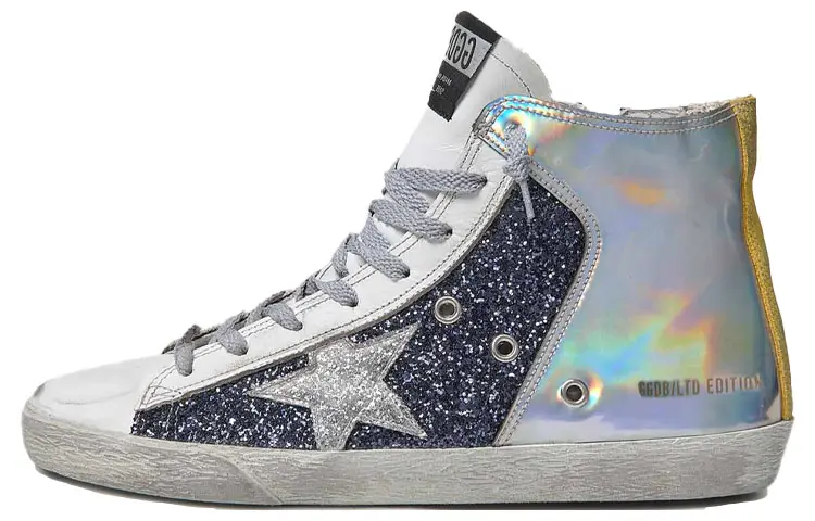Golden Goose Francy Skateboard Shoes Women's High Top Blue/Silver/White