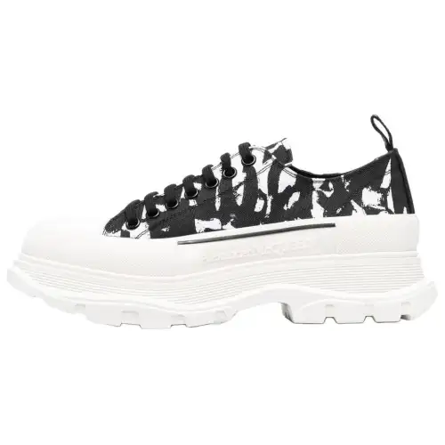 Alexander McQueen Graffiti Tread Slick Low Lace Up Black White