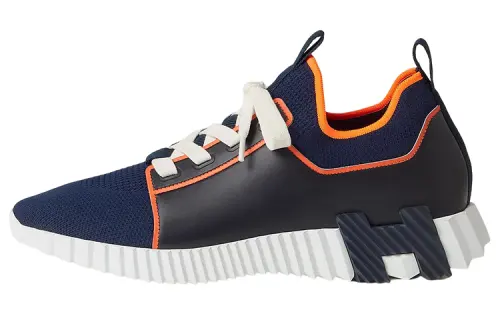 HERMES Depart Textile, Leather Low top Sports Casual Shoes Men's Blue