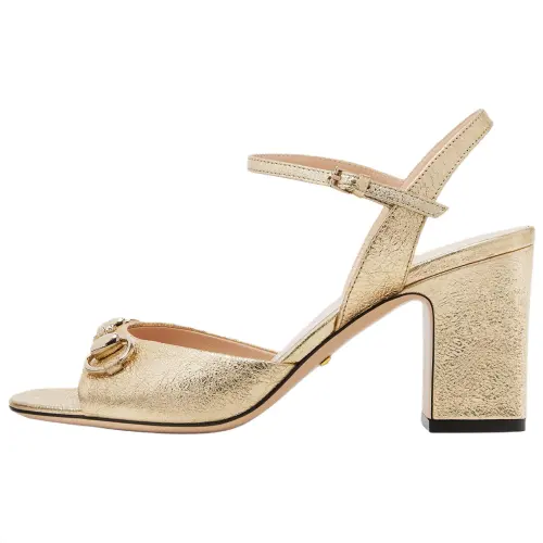 GUCCI Horsebit Leather One Strap Sandals 7.5cm Women's Gold