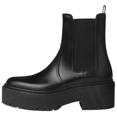HERMES Harrow Leather Short Chelsea Boots Women's Black