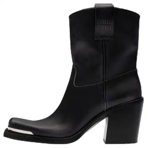 MIU MIU Leather Fashion Ankle Boots 8cm Women's Black