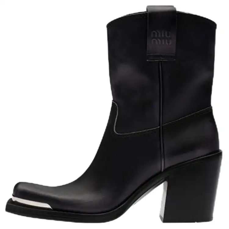 MIU MIU Leather Fashion Ankle Boots 8cm Women's Black