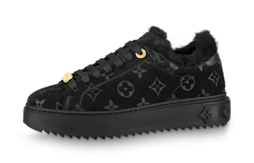 LOUIS VUITTON Time Out Shearling Sneakers 'Black Monogram With Gold' Women's