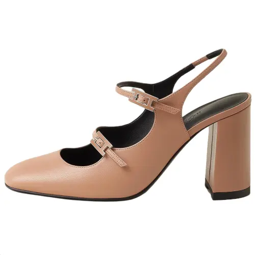 HERMES Jackie Suede Chunky Heel High Heels 9cm Women's Beige