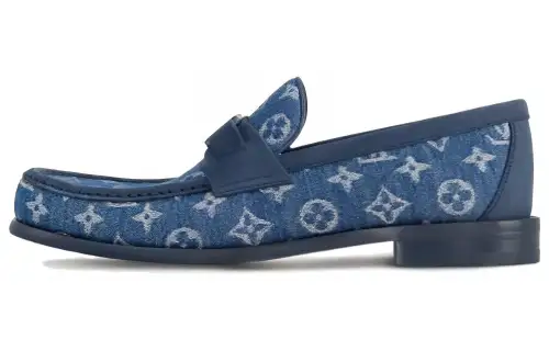 LOUIS VUITTON Major Cow Split Leather Loafers Men's Blue