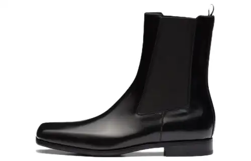 PRADA Leather Short Chelsea Shoes Men's Black