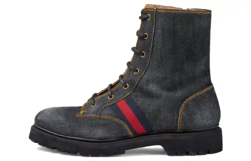 GUCCI Denim Short Combat Boots Men's Black